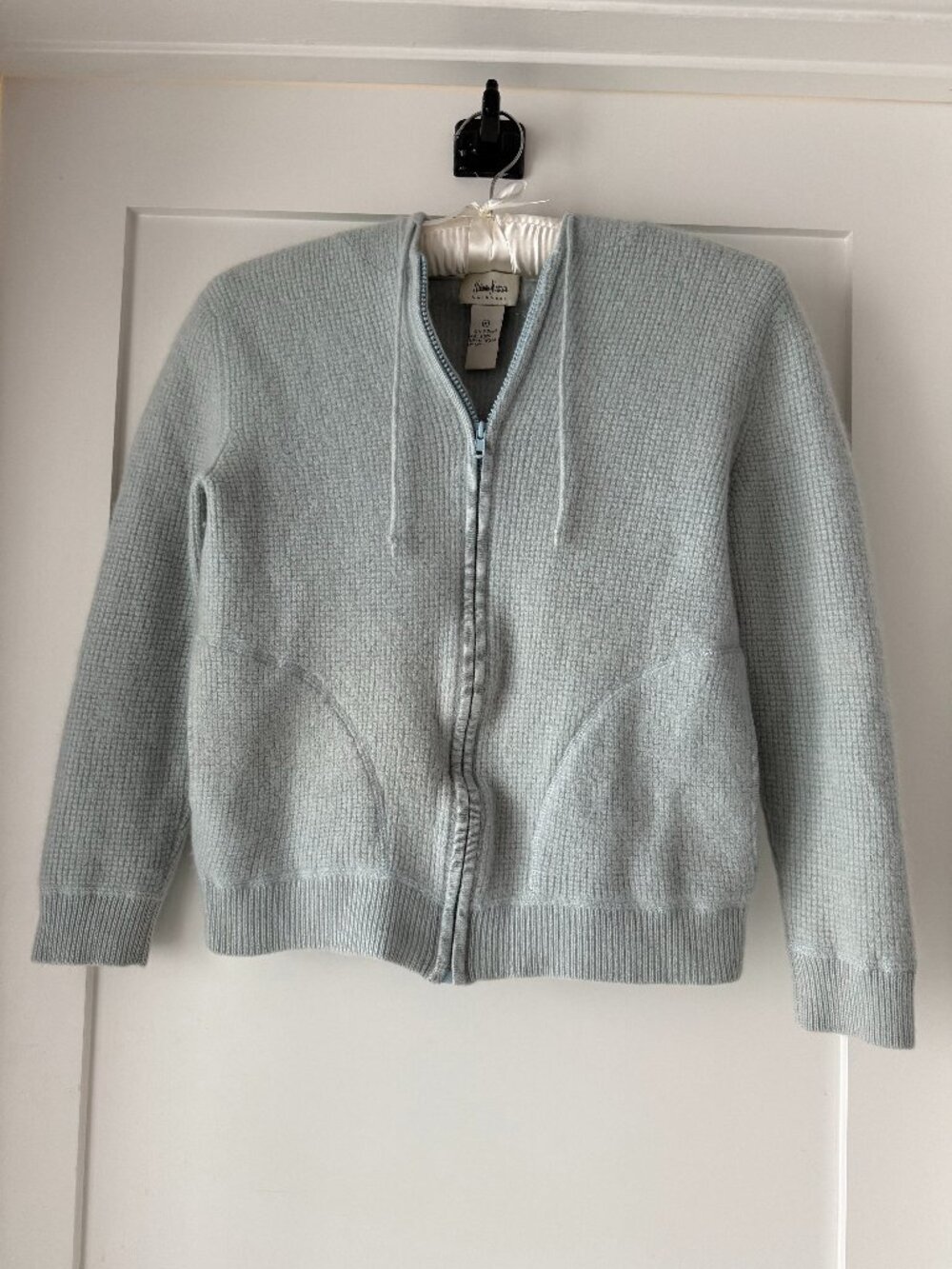 Neiman Marcus 100% Cashmere Light Blue Zip Hoodie Sweater M
